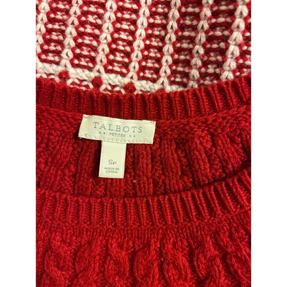 Talbots Petites | Red/White Cable Knit Cotton Blend Sweater | SP - Picture 9 of 10